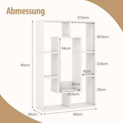 Bookshelf with 7 Shelves, White, 60 x 20 x 90 cm