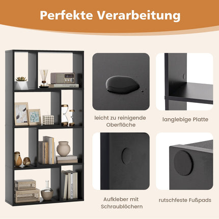 Bookshelf with 8 Compartments, 4 Tiers, 60x20x120 cm, Black