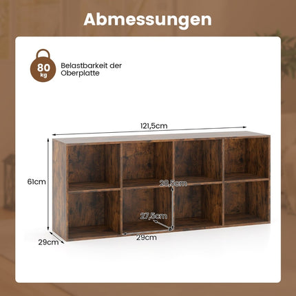 Bookshelf with 8 Cubes, 121.5 x 29 x 61 cm, Anti-Tip Safety
