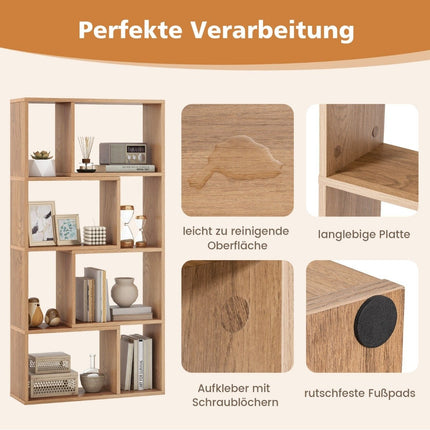 Bookshelf with 8 Cubes, 4-Tier, 60x20x120 cm, Natural Wood