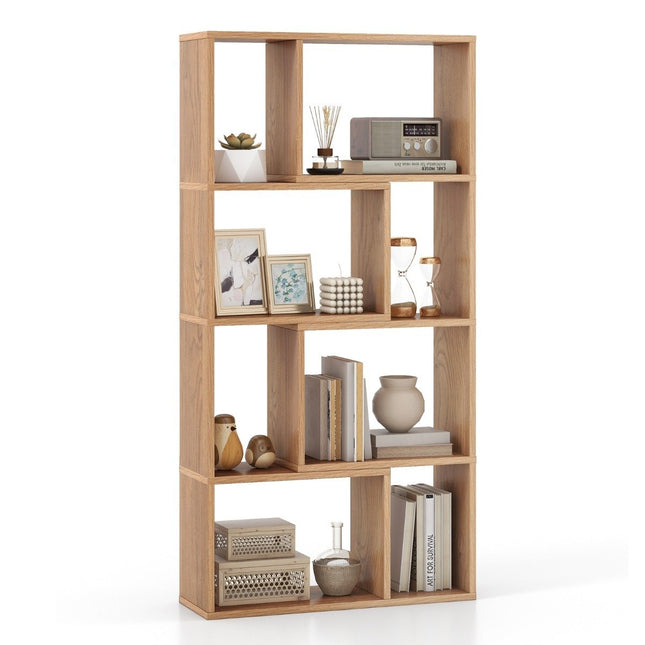 Bookshelf with 8 Cubes, 4-Tier, 60x20x120 cm, Natural Wood