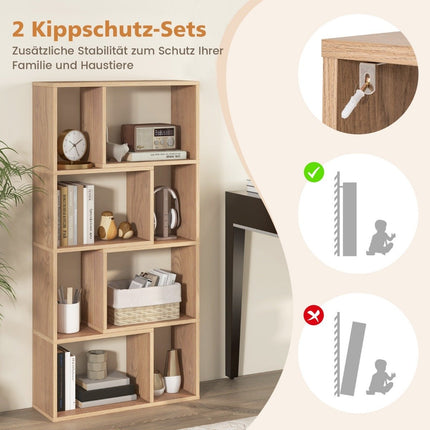 Bookshelf with 8 Cubes, 4-Tier, 60x20x120 cm, Natural Wood