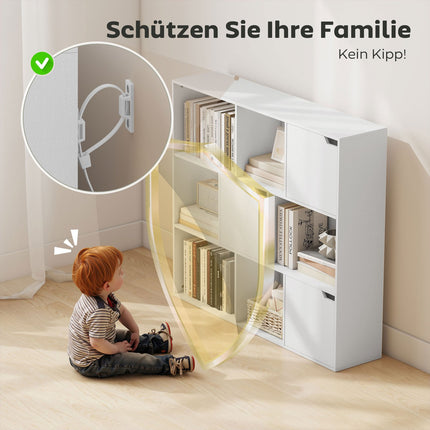 Bookshelf with 9 Cubes, 3 Doors, 6 Open Shelves, White