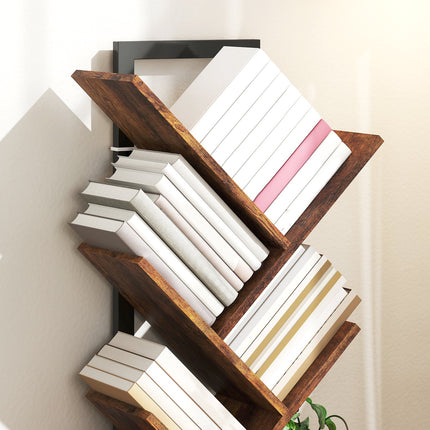 Bookshelf with 9 Tiers, Tree Design, Rustic Brown