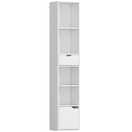 Bookshelf with Adjustable Shelves and Drawer, White