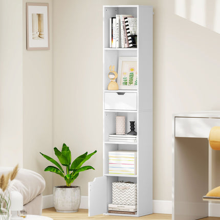 Bookshelf with Adjustable Shelves and Drawer, White
