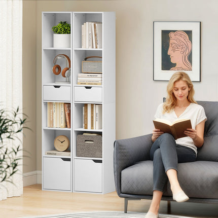 Bookshelf with Adjustable Shelves and Drawer, White