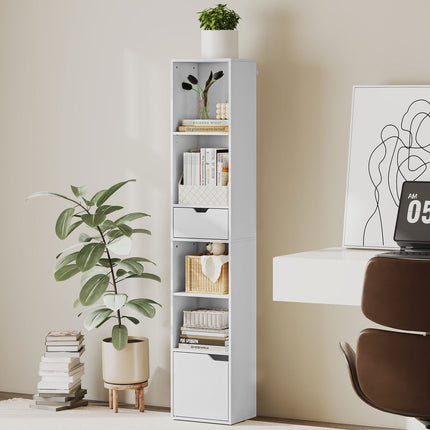 Bookshelf with Adjustable Shelves and Drawer, White