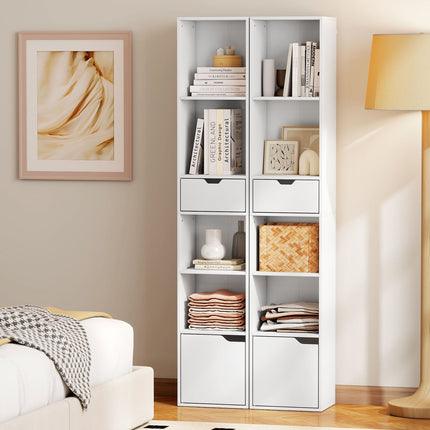 Bookshelf with Adjustable Shelves and Drawer, White