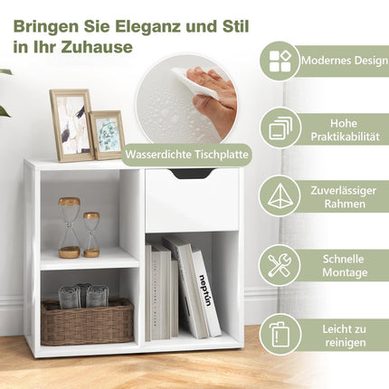 Bookshelf with Drawer and 3 Shelves, White, 60x30x53 cm