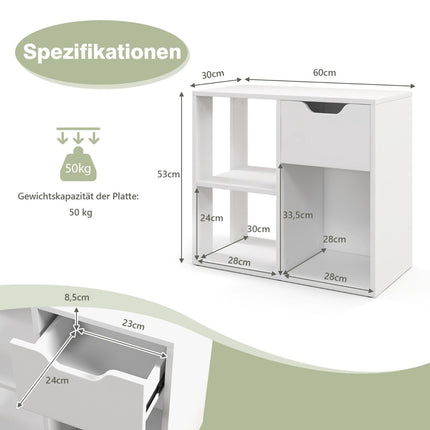 Bookshelf with Drawer and 3 Shelves, White, 60x30x53 cm