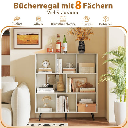Bookshelf with Shelves, 3-Tier, Wood Legs, 100 cm