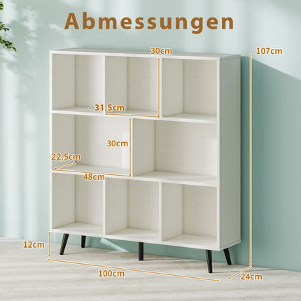 Bookshelf with Shelves, 3-Tier, Wood Legs, 100 cm