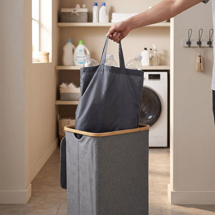 Bottle Deposit Bin, 100L – Gray, Bamboo & Polyester