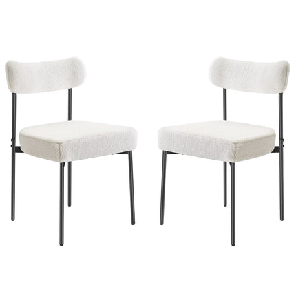 Boucle Dining Chairs Set of 2, White, Black Metal Legs