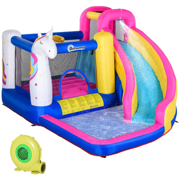Inflatable bouncy castle with slide and pool for children aged 3-8