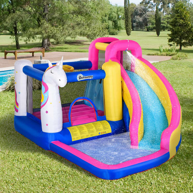 Inflatable bouncy castle with slide and pool for children aged 3-8