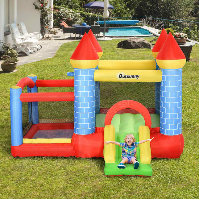 Inflatable bouncy castle with slide and pool for children 3-8