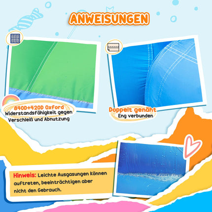 Springkasteel met blazer, waterglijbaan, peuterbad, ballenbak, klimmuur, werpring, sprong, basketbalring, waterkanon, opblaasbaar springkasteel voor 3-8 jaar, 416 x 370 x 195 cm |