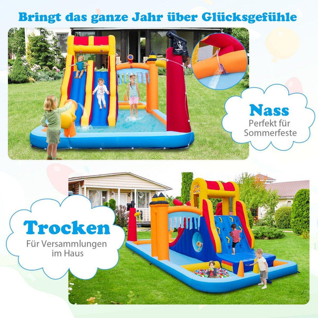Bouncy castle with two slides, climbing wall, crawl space, water cannon & paddling pool 693 x 295 x 263 cm