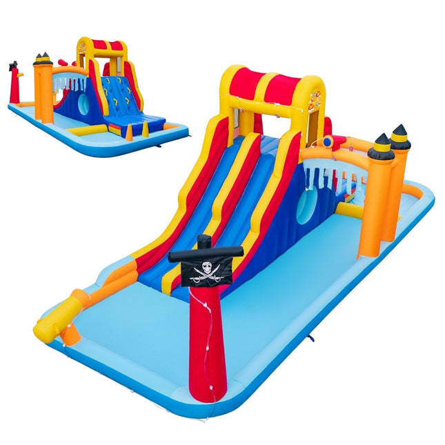 Bouncy castle with two slides, climbing wall, crawl space, water cannon & paddling pool 693 x 295 x 263 cm