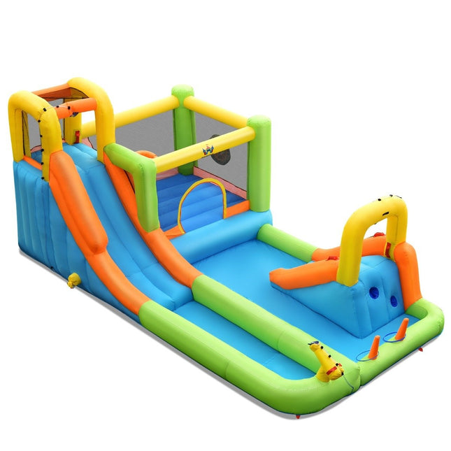 Bouncy castle with water park & 2 slides & climbing wall & basketball hoop 503 x 290 x 216 cm
