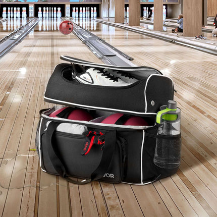 Bowling Ball Bag, 2-Ball Rolling Tote, Shoe Compartment