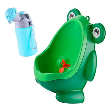 Boys' Frog Urinal Set with Travel Bottle, Green & Blue