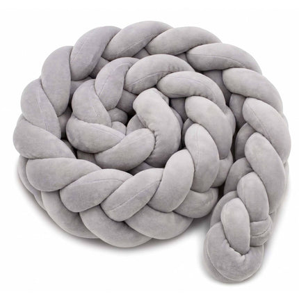 Braided Cot Bumper, 220 cm – Grey, Soft Knot Cushion
