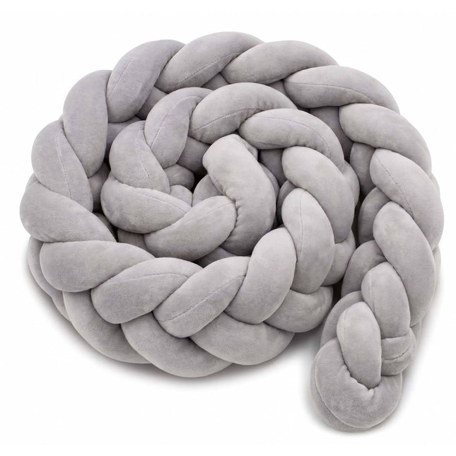 Braided Cot Bumper, 220 cm – Grey, Soft Knot Cushion