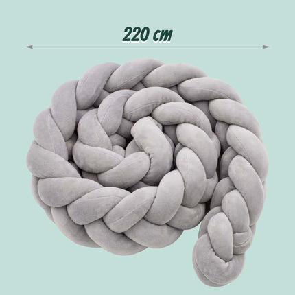 Braided Cot Bumper, 220 cm – Grey, Soft Knot Cushion