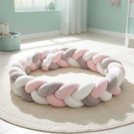 Braided Cot Bumper, 220 cm – Grey, Soft Knot Cushion