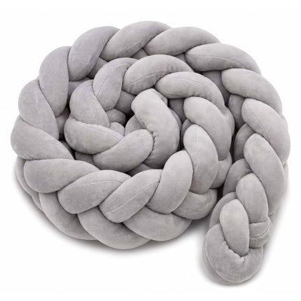 Braided Cot Bumper, 220 cm – Grey, Soft Knot Cushion