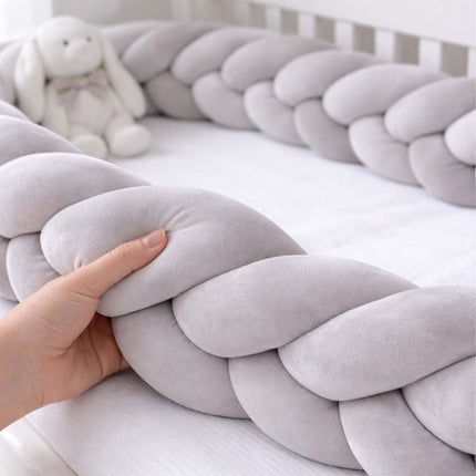 Braided Cot Bumper, 220 cm – Grey, Soft Knot Cushion
