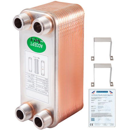 Brazed Plate Heat Exchanger, 30-Plate, 3/4 MNPT, 316L
