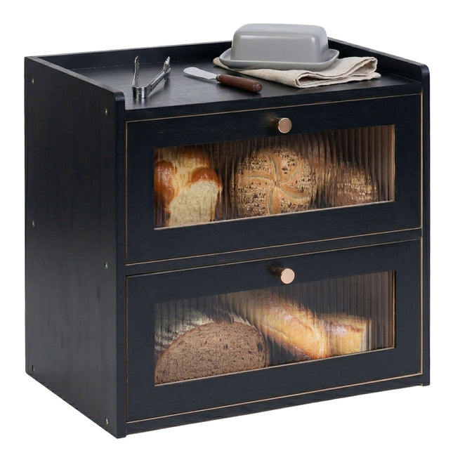 Bread Bin, Bamboo 2-Tier With Viewing Window