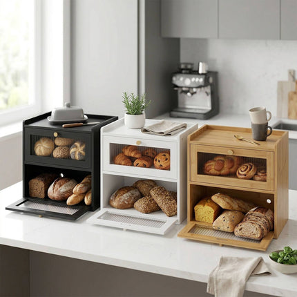 Bread Bin, Bamboo 2-Tier With Viewing Window