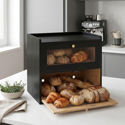Bread Bin, Bamboo 2-Tier With Viewing Window