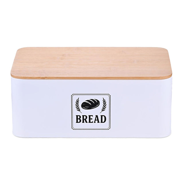 Bread Bin with Bamboo Lid – Retro Design, Metal Casing