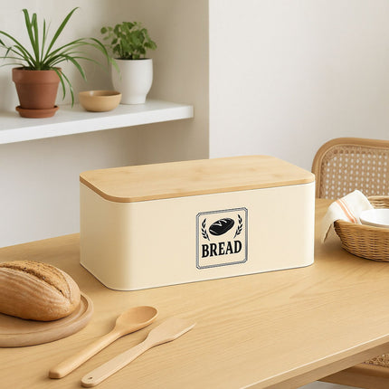 Bread Bin with Bamboo Lid – Retro Design, Metal Casing