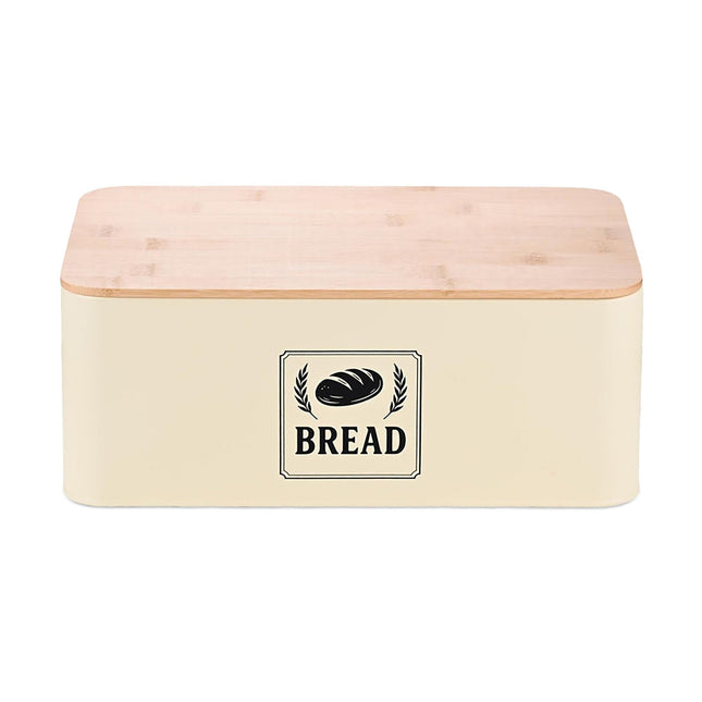 Bread Bin with Bamboo Lid – Retro Design, Metal Casing