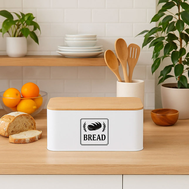 Bread Bin with Bamboo Lid – Retro Design, Metal Casing