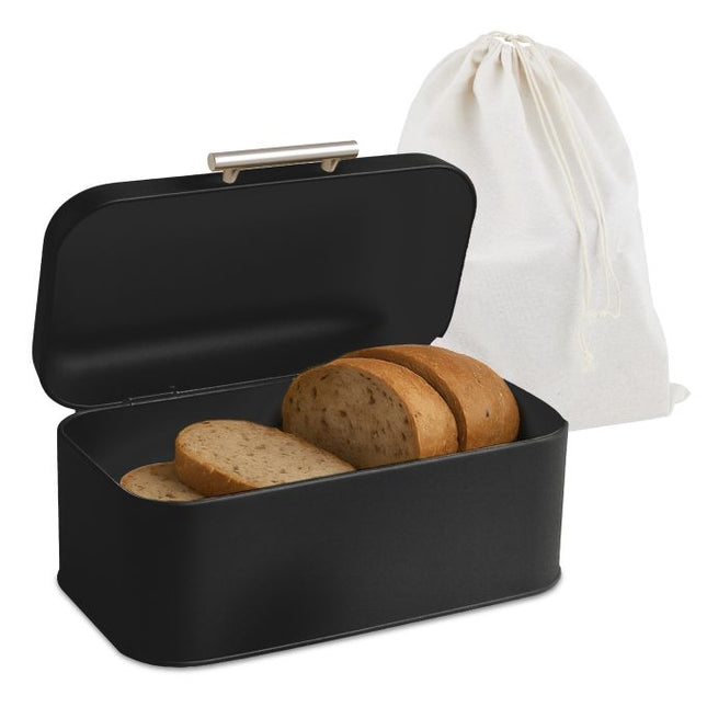 Broodtrommel met deksel en tas - metaal, retro design