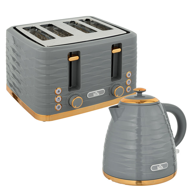 Breakfast set: 1.5 L kettle and toaster with 4 slices, gray