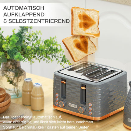 Breakfast set: 1.5 L kettle and toaster with 4 slices, gray