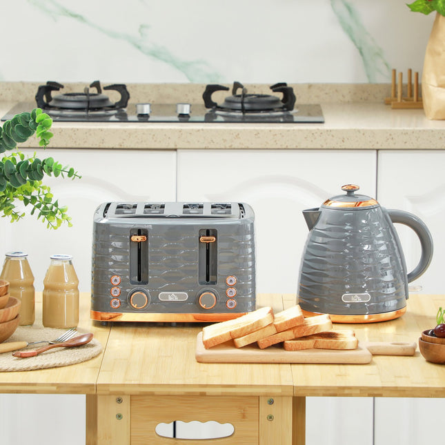 Breakfast set: 1.5 L kettle and toaster with 4 slices, gray