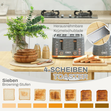 Breakfast set: 1.5 L kettle and toaster with 4 slices, gray