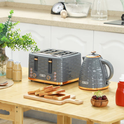 Breakfast set: 1.5 L kettle and toaster with 4 slices, gray