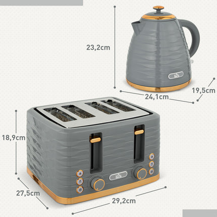 Breakfast set: 1.5 L kettle and toaster with 4 slices, gray