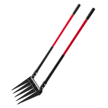 Broadfork, 5-Tine Garden Fork, Dual Fiberglass Handles, Forged Steel Head